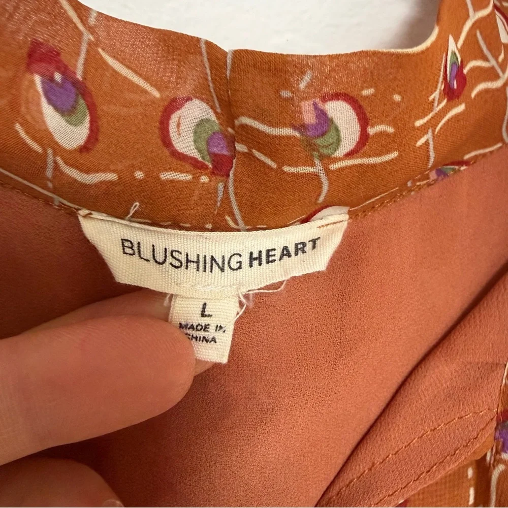 Blushing Heart Ruffle High neck Tied Blouse Size Large Rust Color - Picture 6 of 9